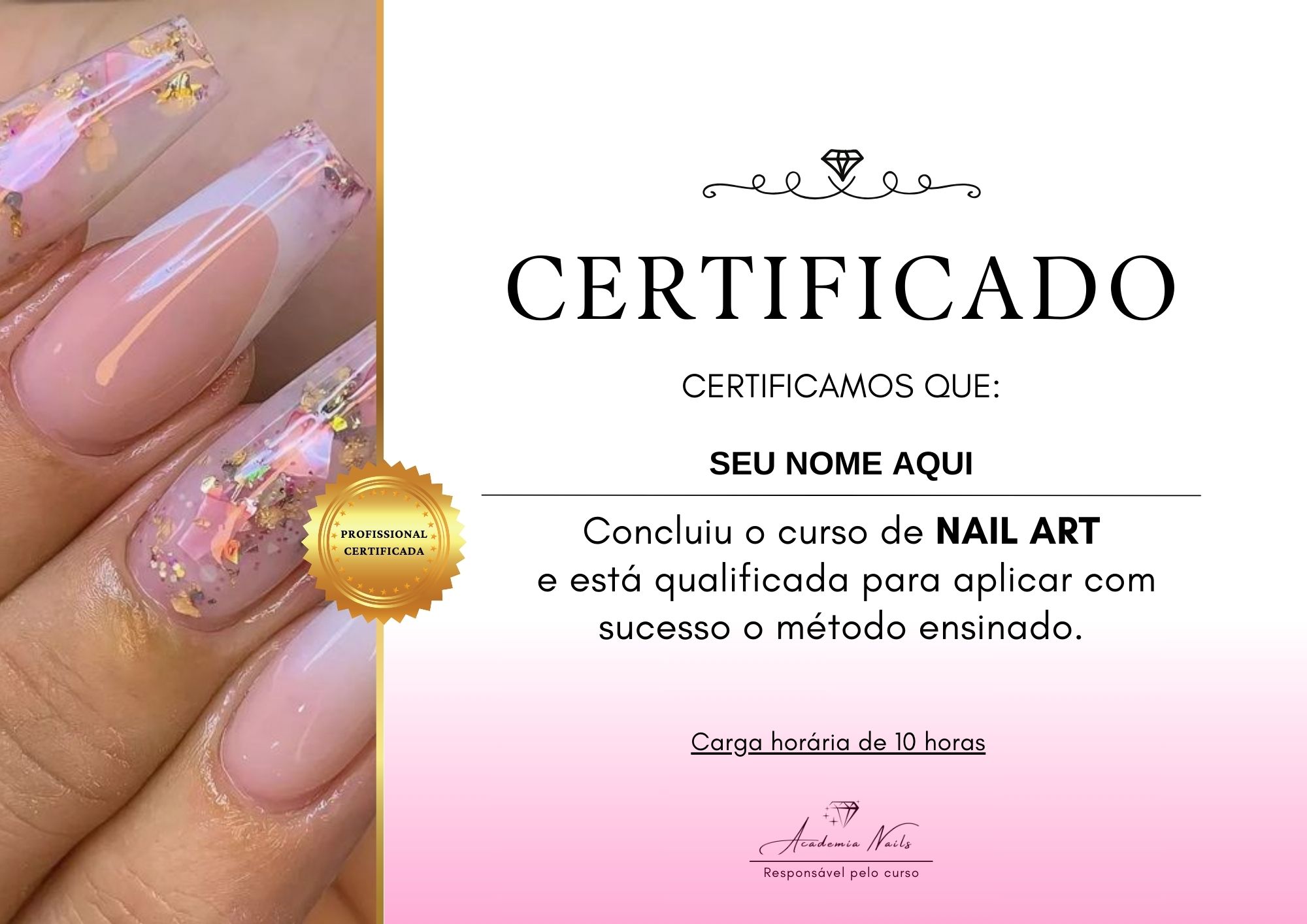 Certificado profissional de nail designer reconhecido nacionalmente - qualificação em alongamento de unhas