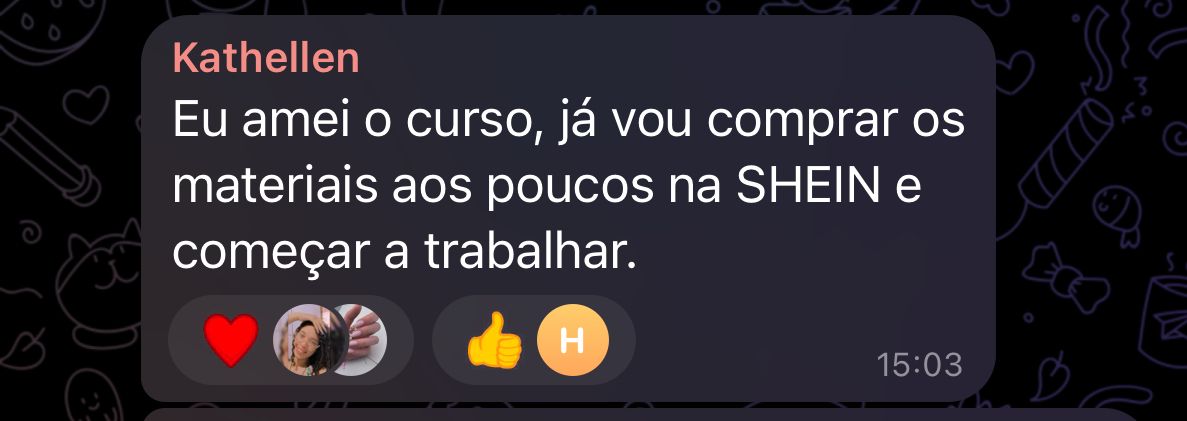 Depoimento da Kathellen sobre comprar materiais e começar a trabalhar após o curso